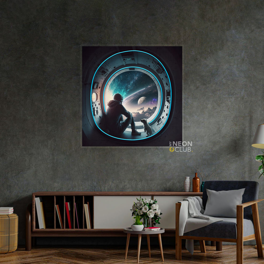 رائد فضاء في المركبة الفضائية فن البوب النيون