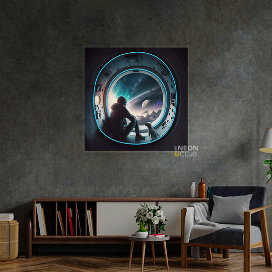 رائد فضاء في المركبة الفضائية فن البوب النيون