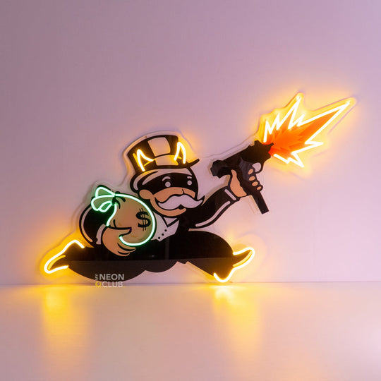 Violent Monopoly Gun Neon Pop Art Néon Personnalisé | Enseigne LED Au Maroc – MyNeonClub