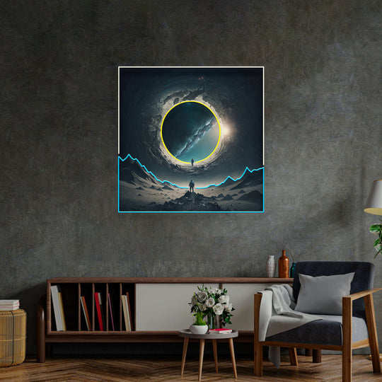 رائد فضاء مع بوابة فضاء فن البوب النيون