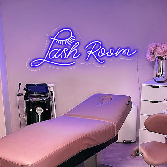 Lash Room Neon, Neon sign, Lash salon decor, Eyelash extensions room, Vibrant lighting, Stylish ambiance, Illuminated sign, Trendy neon sign, Chic lash studio, Salon atmosphere, Lash artist pride