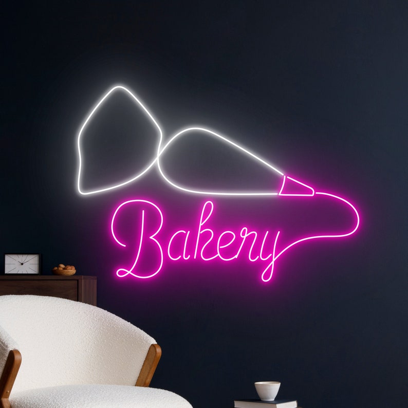 Bakery with Icing Bag Neon, Neon sign, Bakery decor, Icing bag theme, Vibrant lighting, Stylish ambiance, Illuminated sign, Trendy neon sign, Chic bakery, Sweet atmosphere