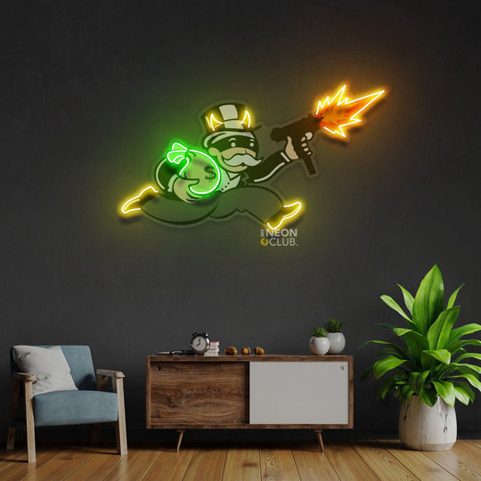 Violent Monopoly Gun Neon Pop Art