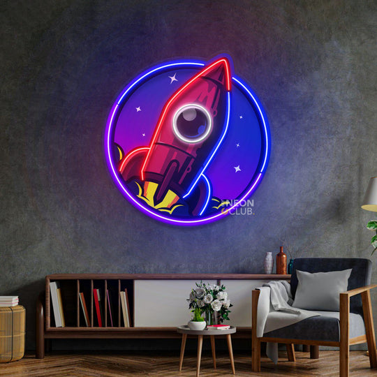 Spaceship Rocket Launch Web Galaxy Neon Pop Art