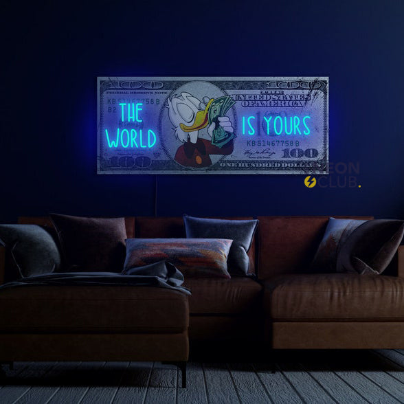 The World is Yours On Dollar Neon Pop Art