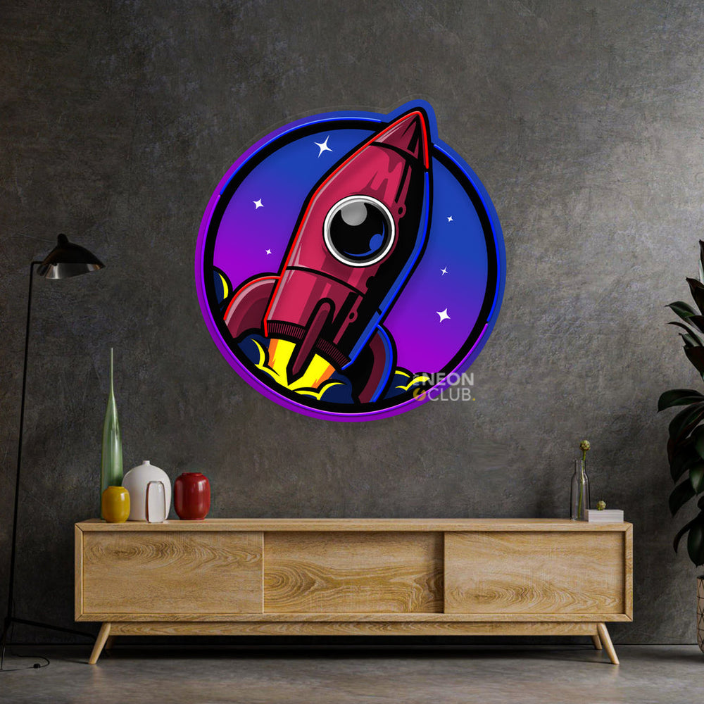 Spaceship Rocket Launch Web Galaxy Neon Pop Art