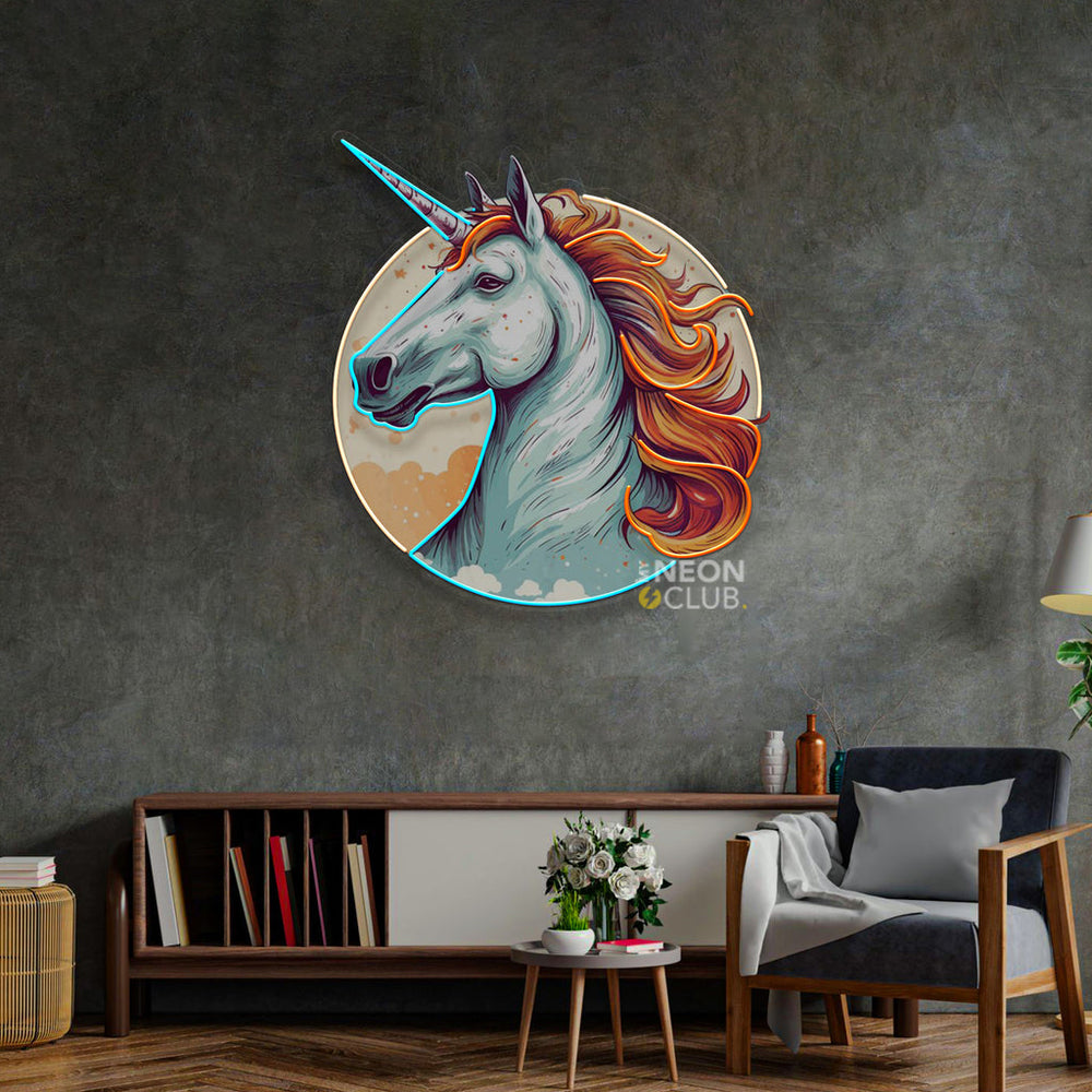Unicorn with Moon Neon Pop Art