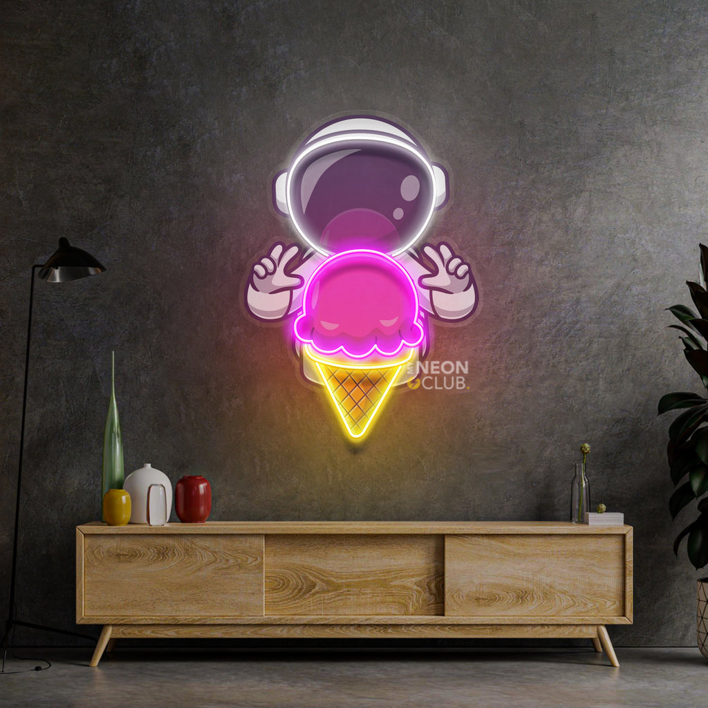 Astronaut Cream Space Neon Pop Art Néon Personnalisé | Enseigne LED Au Maroc – MyNeonClub