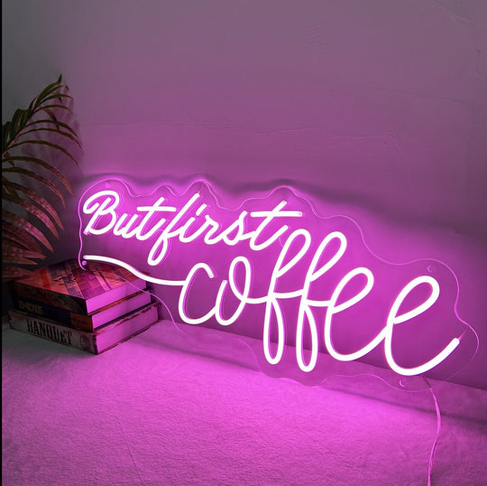 But First Coffee, Coffee shop decor, Coffee lover's sign, Coffee-themed ambiance, Trendy cafe, Stylish atmosphere, Cafe wall art