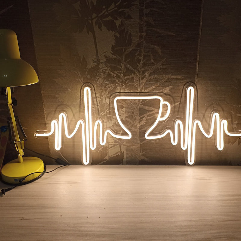 Coffee Cup Heartbeat Neon