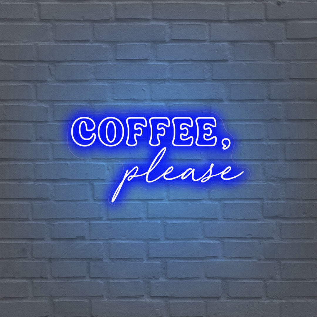 Coffee please wall Neon, Neon sign, Coffee-themed wall decor, Coffee lover's sign, Vibrant lighting, Stylish ambiance, Illuminated sign, Trendy neon sign, Chic cafe, Cafe atmosphere.