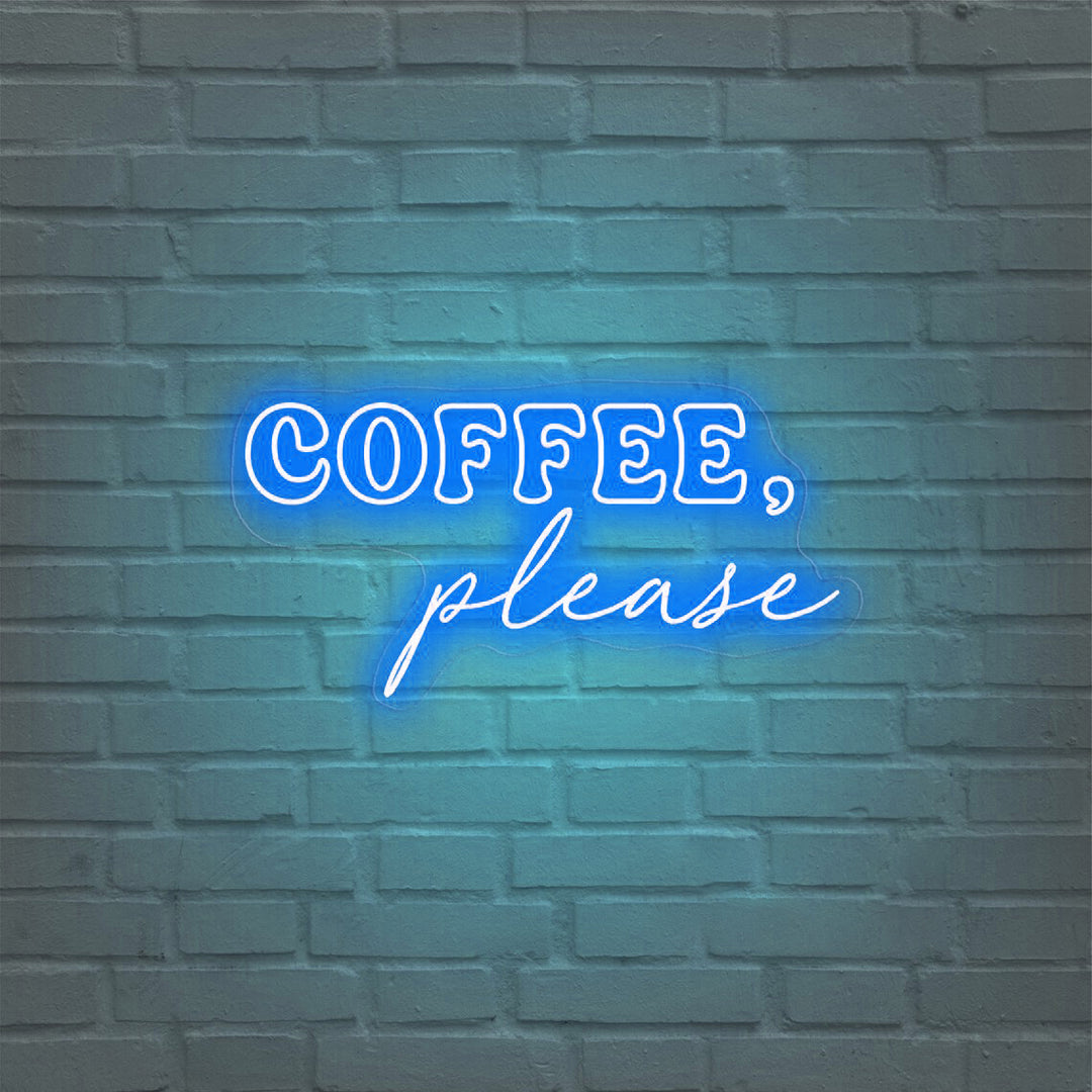 Coffee please wall Neon, Neon sign, Coffee-themed wall decor, Coffee lover's sign, Vibrant lighting, Stylish ambiance, Illuminated sign, Trendy neon sign, Chic cafe, Cafe atmosphere.