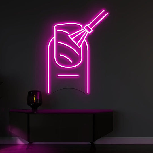 Nail Decor with Nail Polish Neon, Neon sign, Nail salon decor, Nail polish theme, Vibrant lighting, Stylish ambiance, Illuminated sign, Trendy neon sign, Chic nail studio, Salon atmosphere.