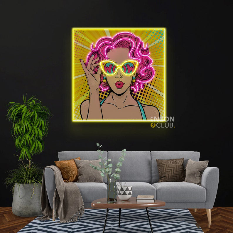 Wow Lady Neon Pop Art Néon Personnalisé | Enseigne LED Au Maroc – MyNeonClub