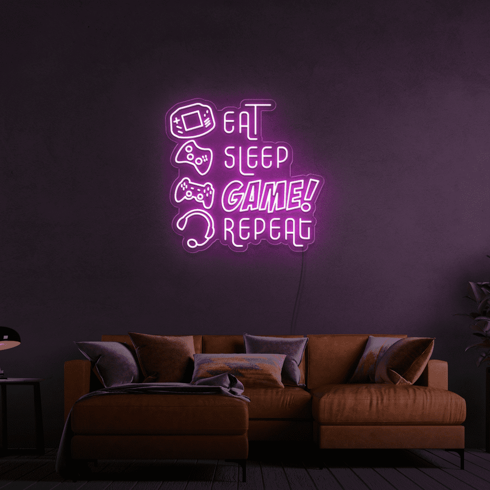 eat sleep game repeat neon