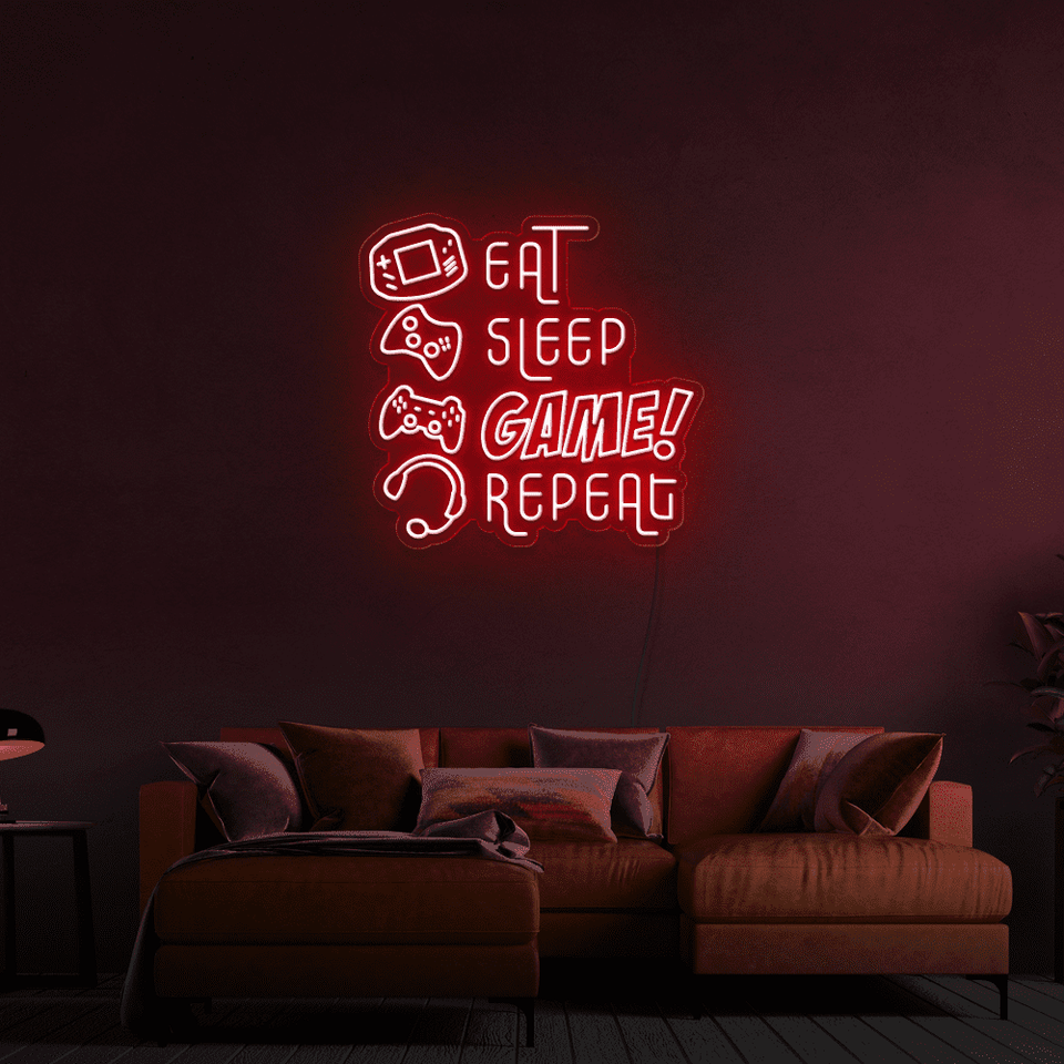 eat sleep game repeat neon 