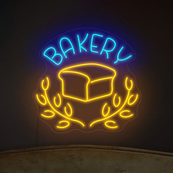 Baker with Bread neon, Neon sign, Bakery decor, Bread-themed signage, Vibrant lighting, Stylish ambiance, Illuminated sign, Trendy neon sign, Chic bakery, Artisan bread, Bakery atmosphere