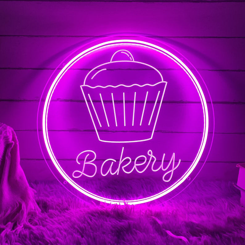 Engraved Cupcake Bakery Neon