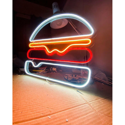 Luz de neón de hamburguesa