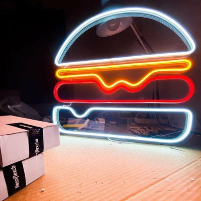 Luz de neón de hamburguesa